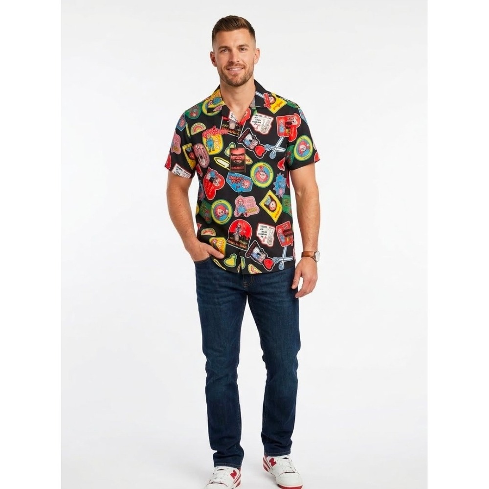 Chucky Black Button Down Shirt Size M Horror Movie Print Graphic Streetwear Play
